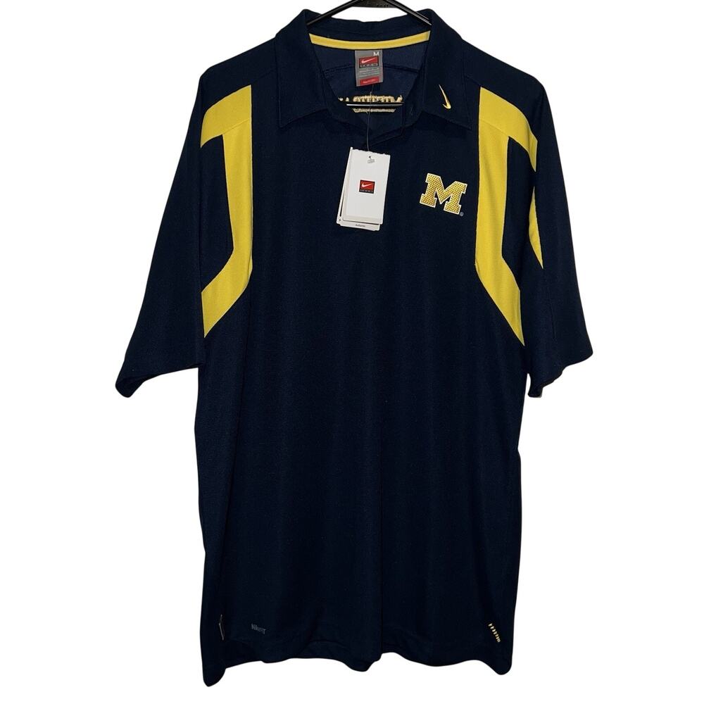 University Michigan Wolverines NCAA Y2K Nike Team Dri-Fit Polo Shirt M NWT